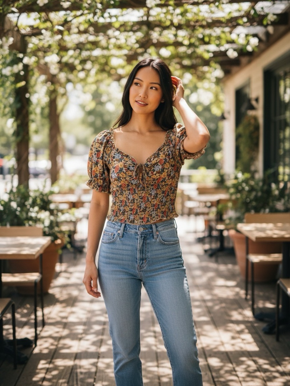 Floral Smocked Puff-Sleeve Crop Top - Multi Floral